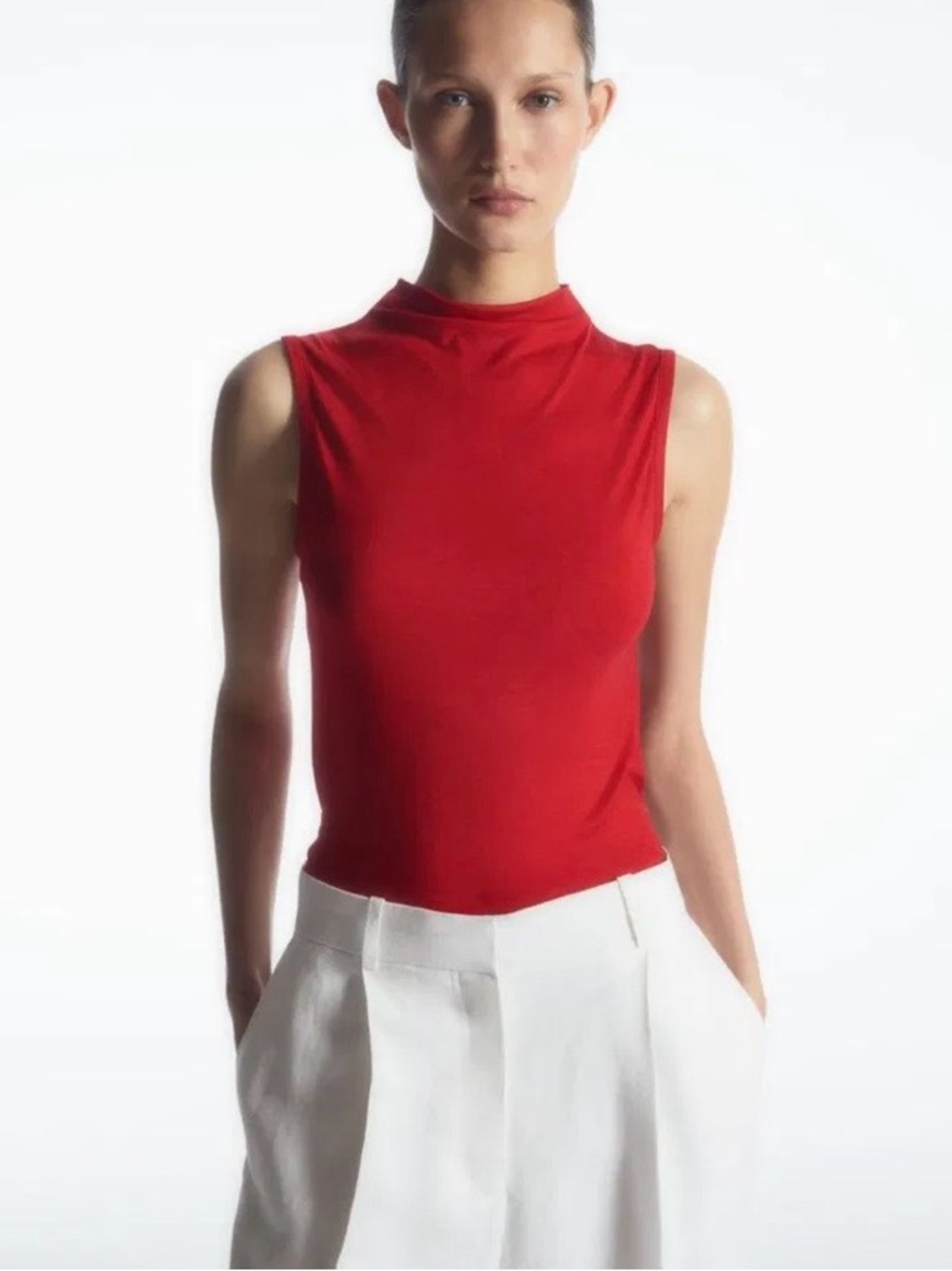 COS Red Sleeveless Mock Neck Tank | S